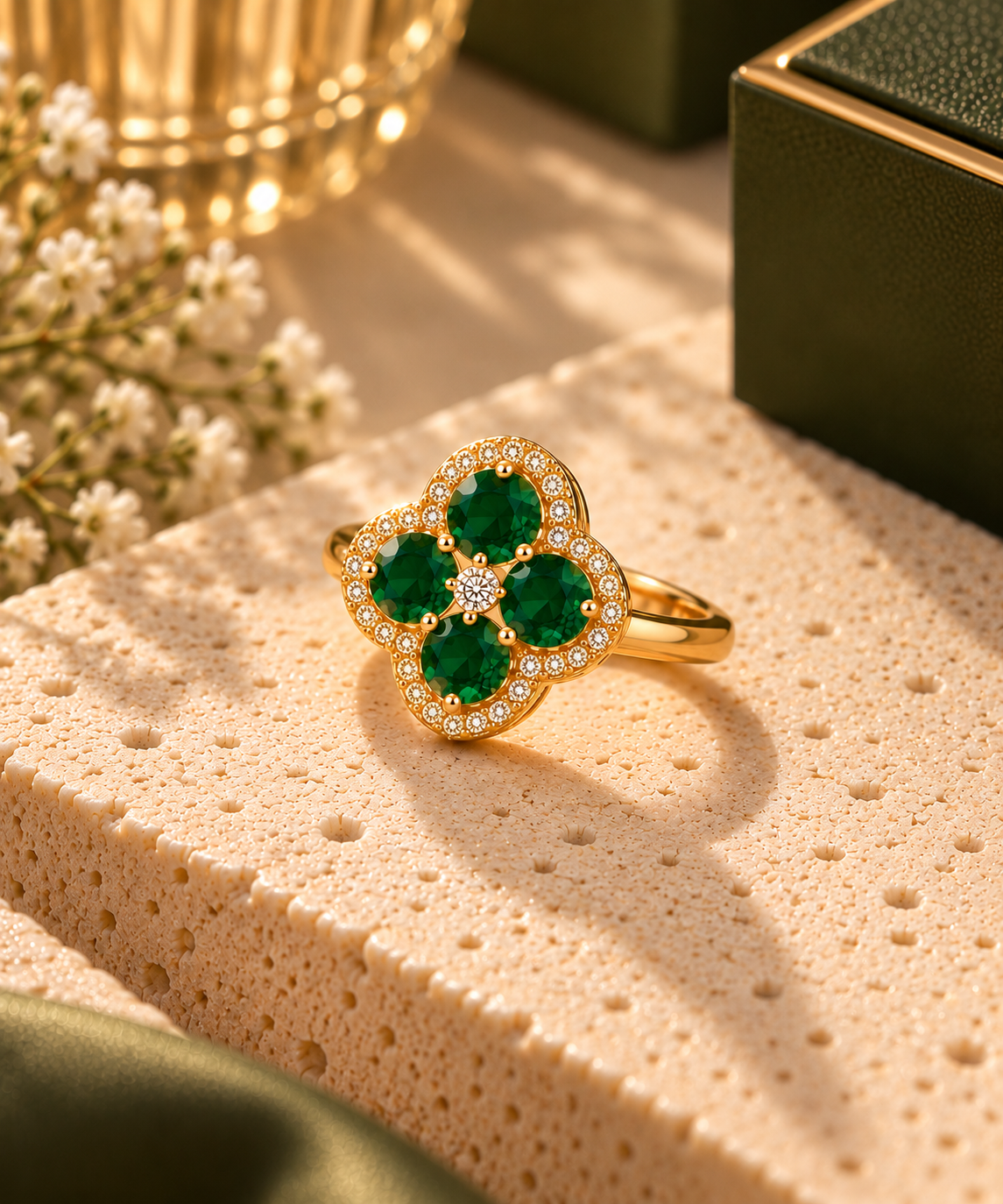 Emerald Clover Ring